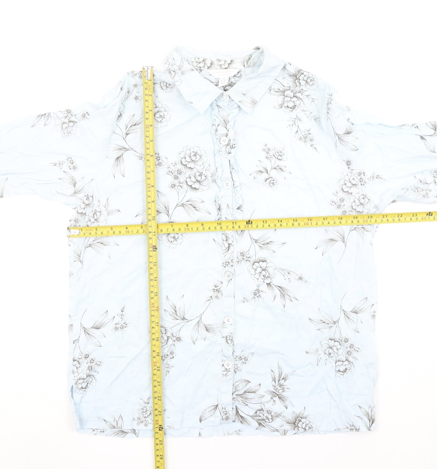 Charter Club Women’s Blue Floral Cotton Button-Up Shirt M
