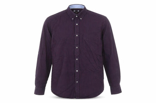 Marks & Spencer Men's Purple Striped Regular Fit Long Sleeve Cotton Oxford Shirt L