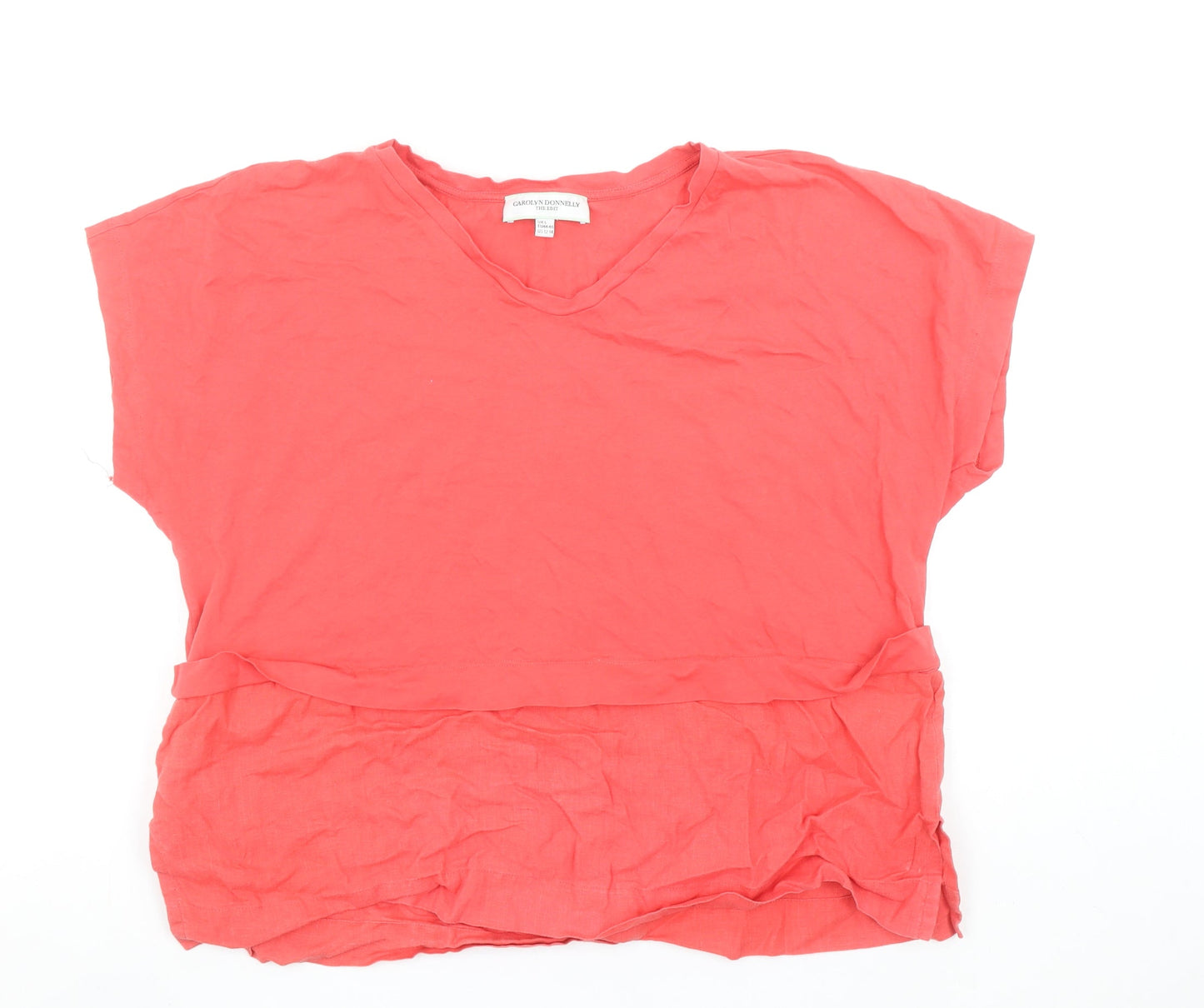 Carolyn Donnelly Women’s Red Linen Cotton V-Neck T-Shirt Size L
