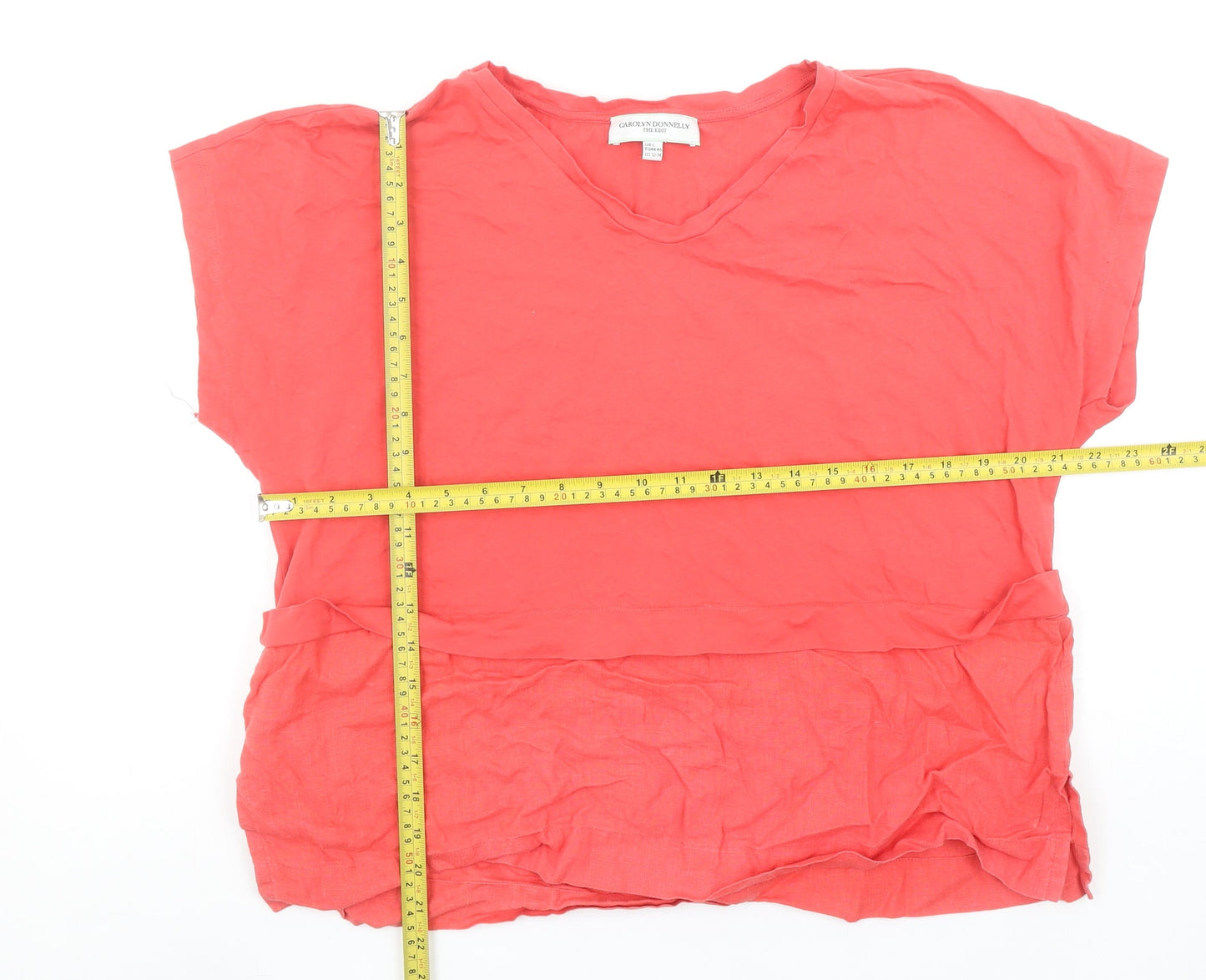 Carolyn Donnelly Women’s Red Linen Cotton V-Neck T-Shirt Size L