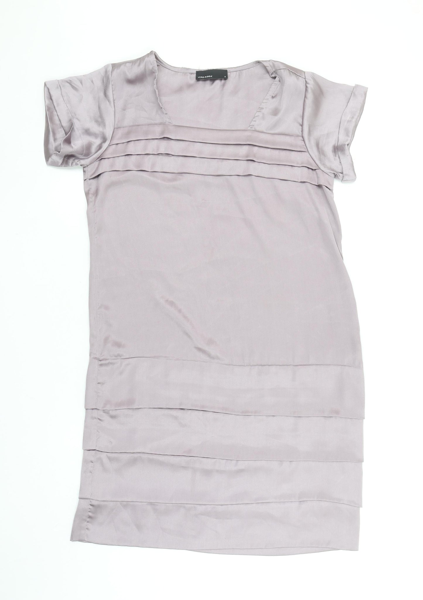 Vero Moda Women’s Grey Short Sleeve Satin Shift Dress Size S