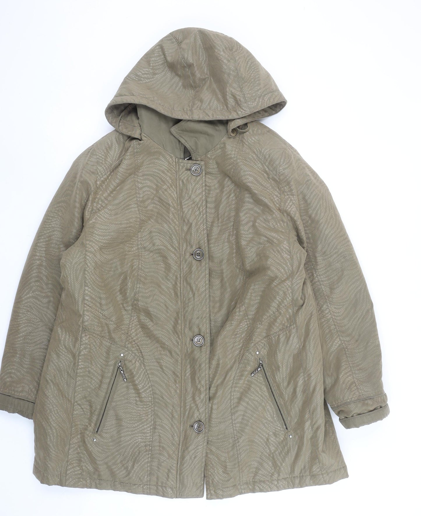 Barbara Lebek Women’s Khaki Hooded Mid-Length Coat Size 20 Polyester Blend