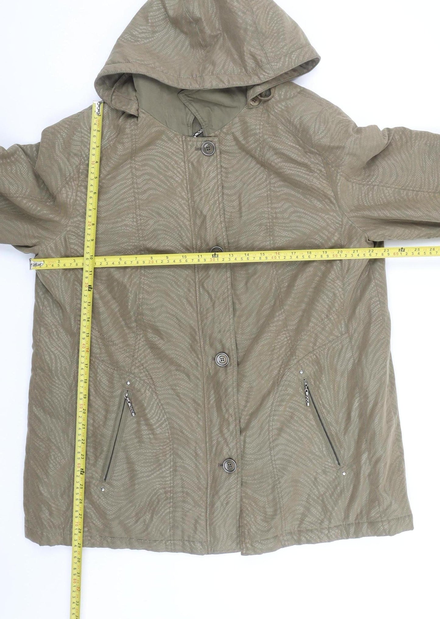 Barbara Lebek Women’s Khaki Hooded Mid-Length Coat Size 20 Polyester Blend
