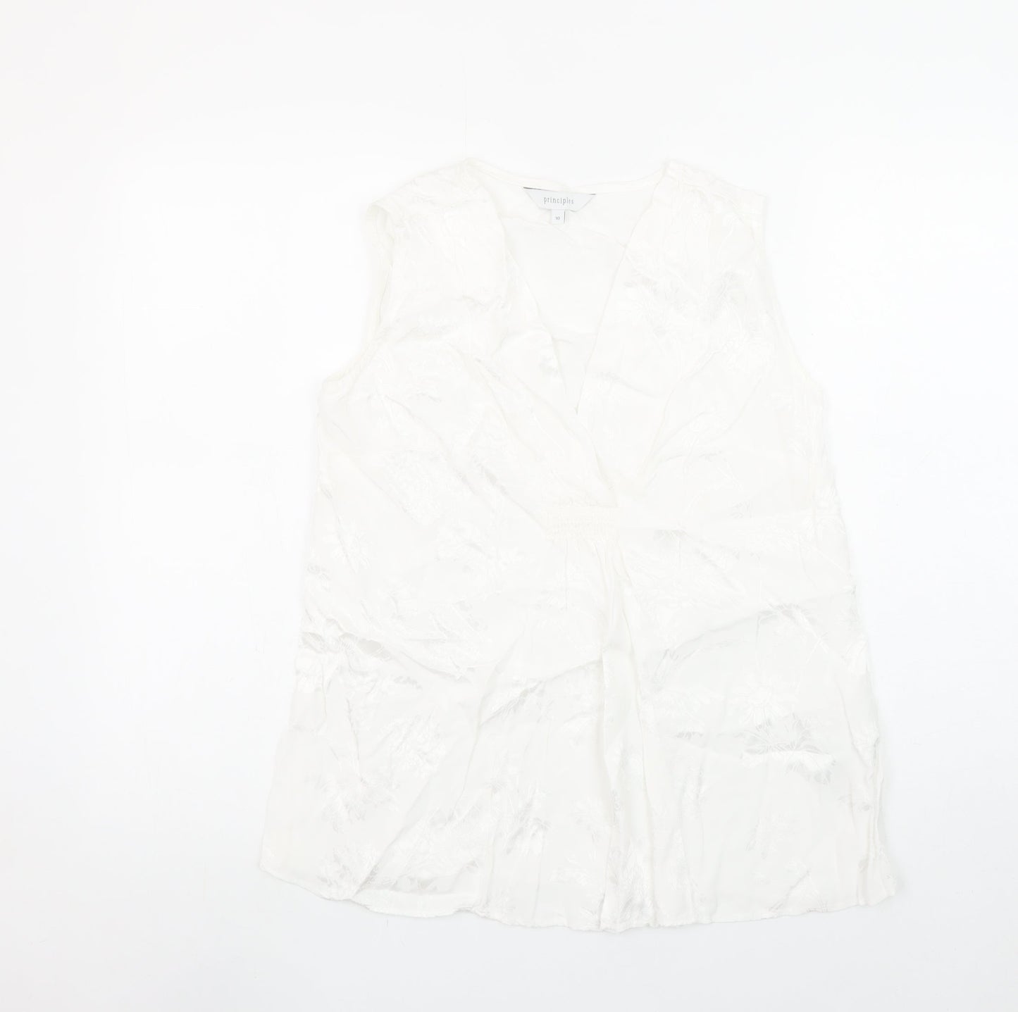 Principles Women White Wrap Sleeveless Blouse Size 10