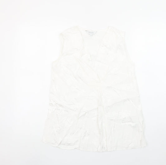 Principles Women White Wrap Sleeveless Blouse Size 10