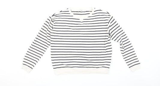 Mango Women’s White Black Striped Long Sleeve Cotton Top Size 8