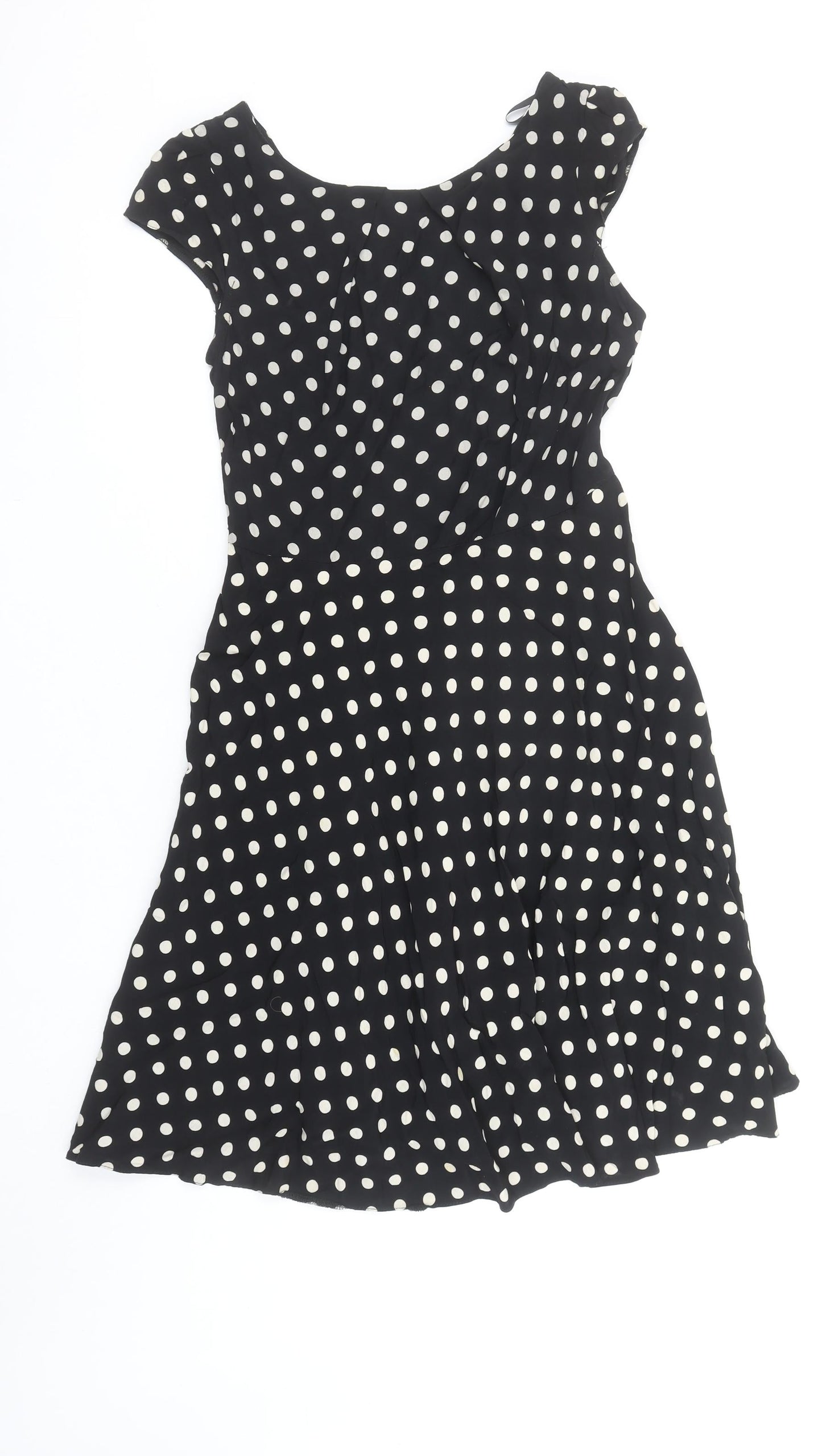 Wallis Women’s Black Polka Dot Fit & Flare Knee Length Dress Size 10
