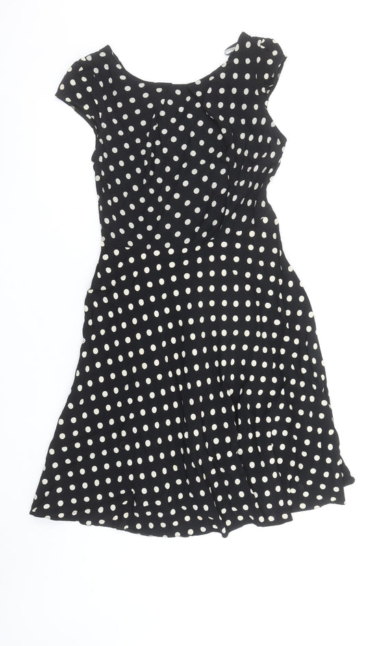 Wallis Women’s Black Polka Dot Fit & Flare Knee Length Dress Size 10