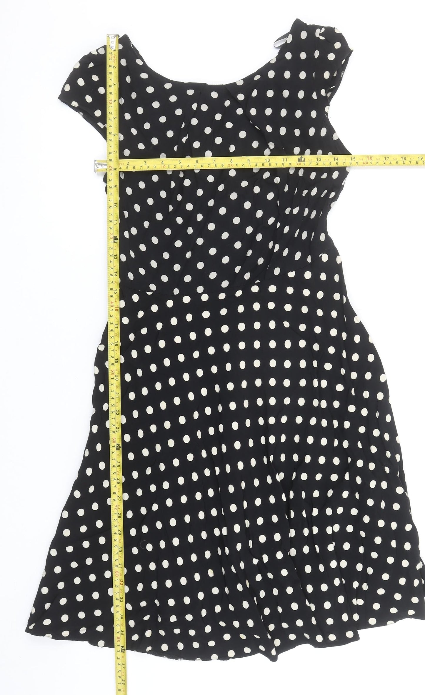 Wallis Women’s Black Polka Dot Fit & Flare Knee Length Dress Size 10