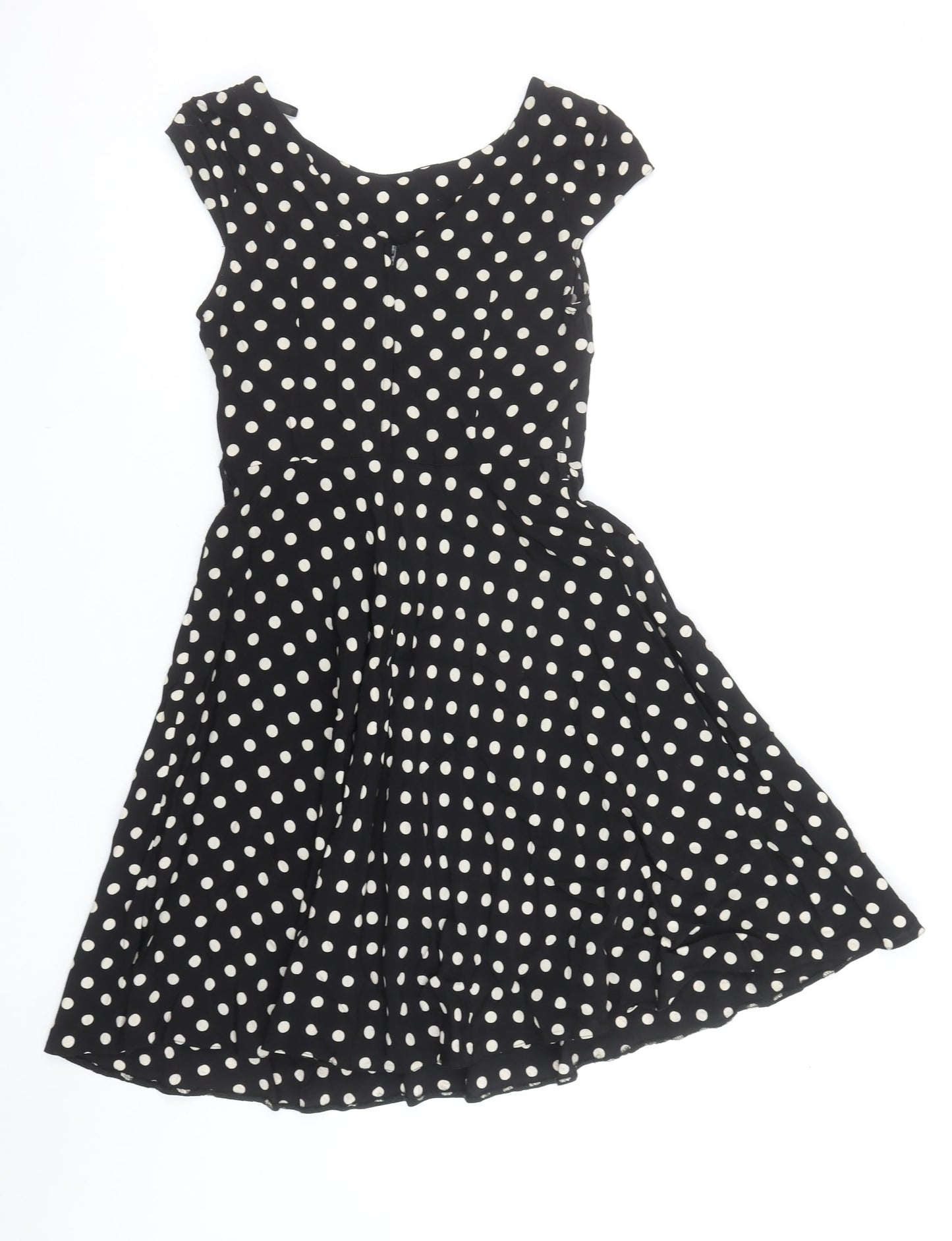 Wallis Women’s Black Polka Dot Fit & Flare Knee Length Dress Size 10