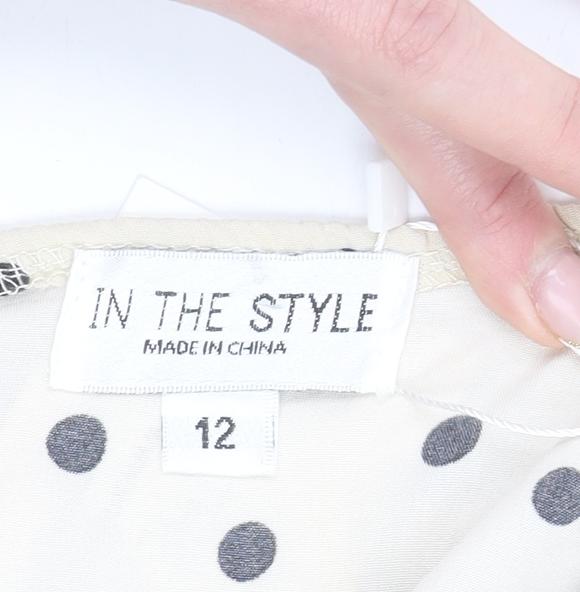 In The Style Women Beige Polka Dot Puff Sleeve Cropped Blouse Size 12