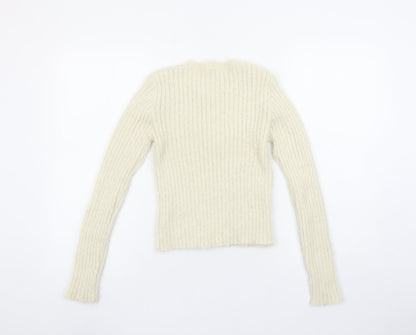 Zara Women Ivory Ribbed Knit Cut Out Pullover Jumper Size 12