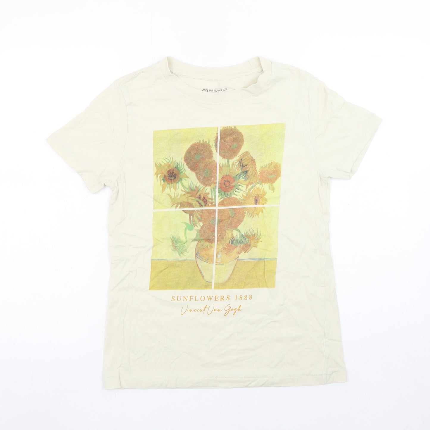 Primark Women Beige Van Gogh Sunflowers Art Graphic T-Shirt 2XS