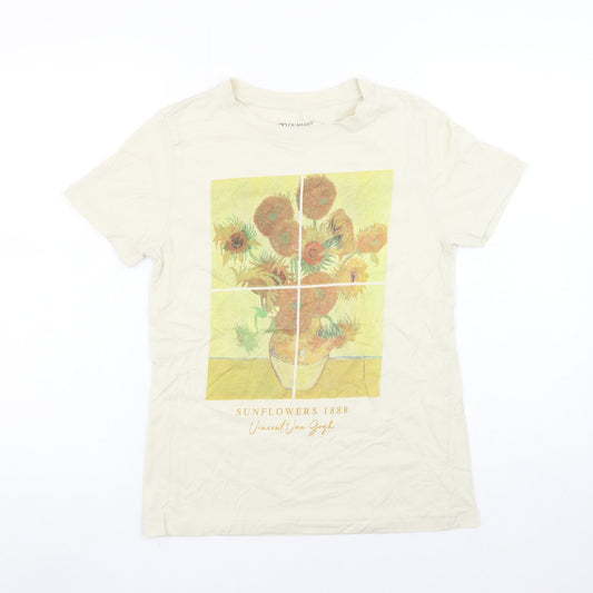 Primark Women Beige Van Gogh Sunflowers Art Graphic T-Shirt 2XS
