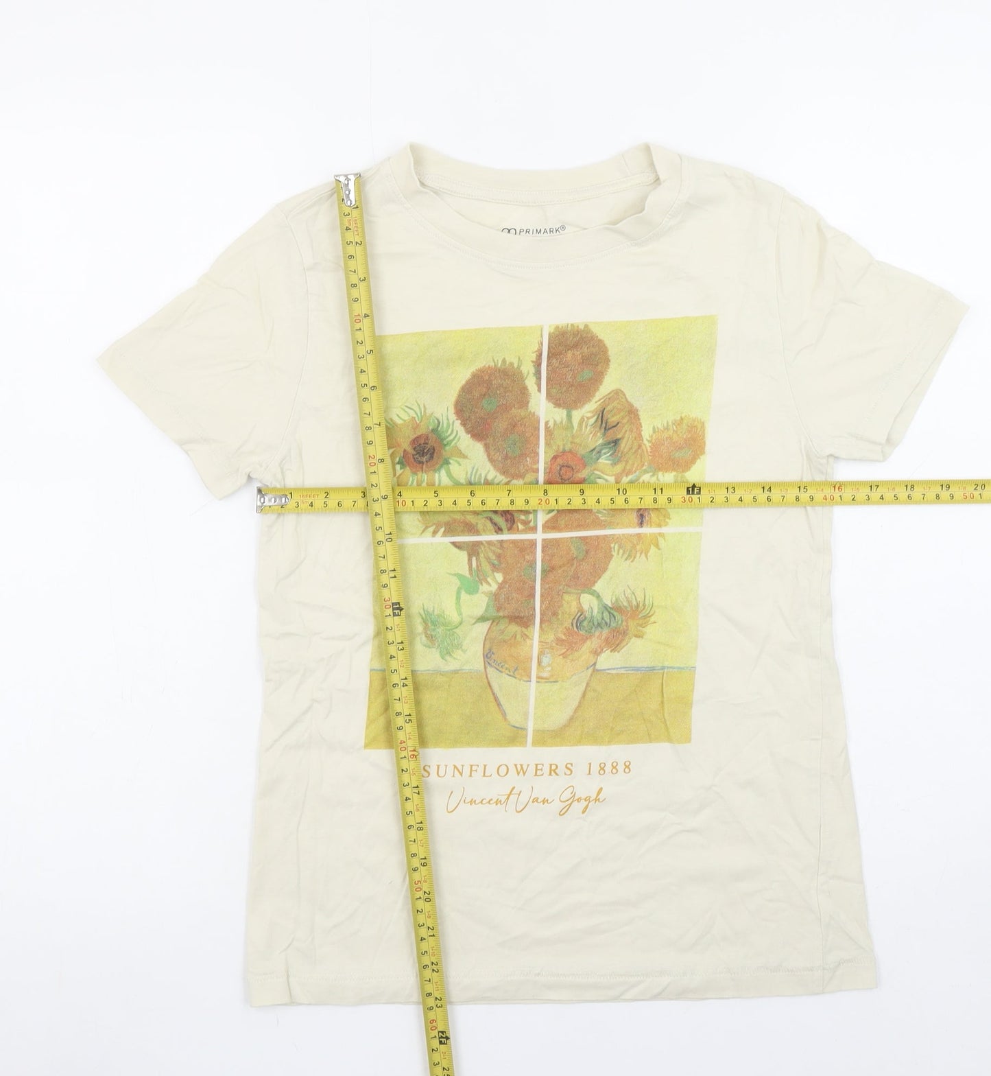 Primark Women Beige Van Gogh Sunflowers Art Graphic T-Shirt 2XS