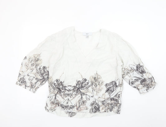 Next Womens Ivory Floral V-Neck 3/4 Sleeve Tunic Blouse Size 12