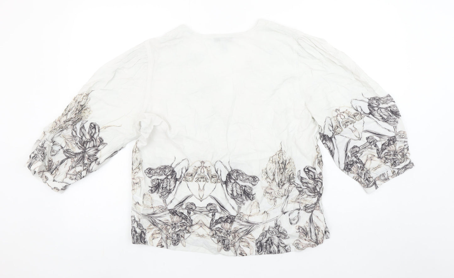 Next Womens Ivory Floral V-Neck 3/4 Sleeve Tunic Blouse Size 12