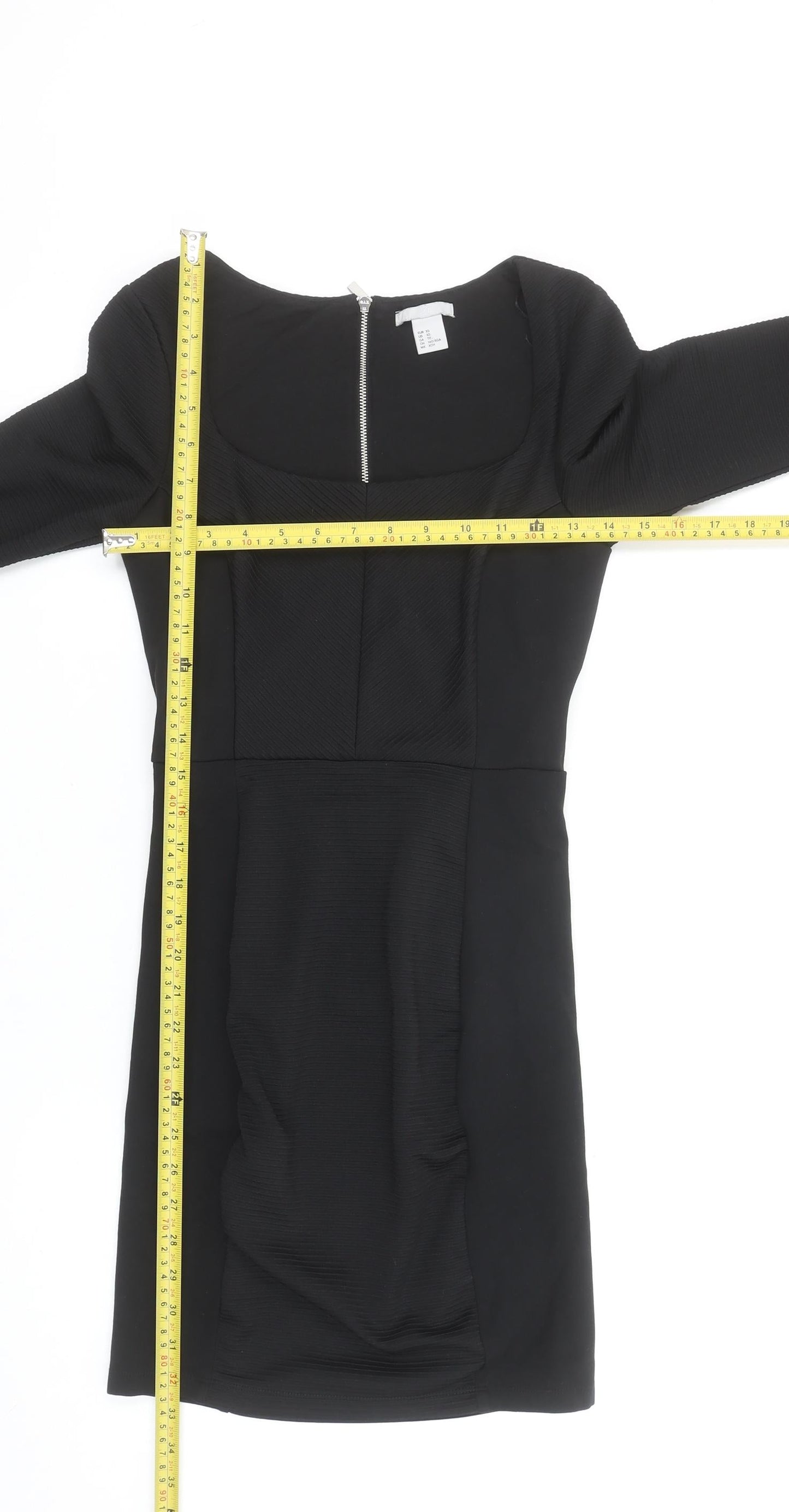 H&M Women Black XS Bodycon Knee Length Long Sleeve Dress