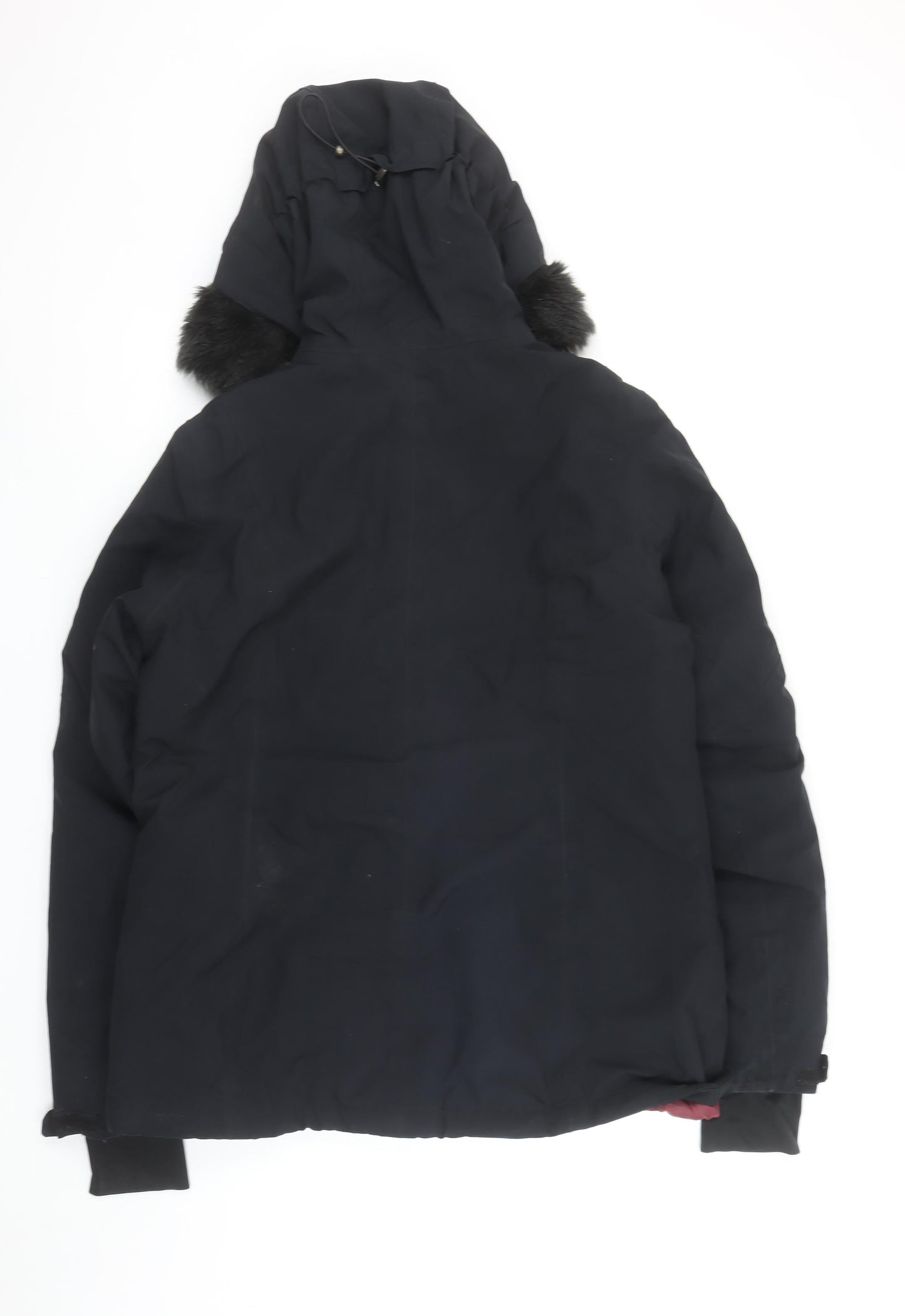 Crane Womens Black Fur Trim Hooded Parka Jacket Size 12