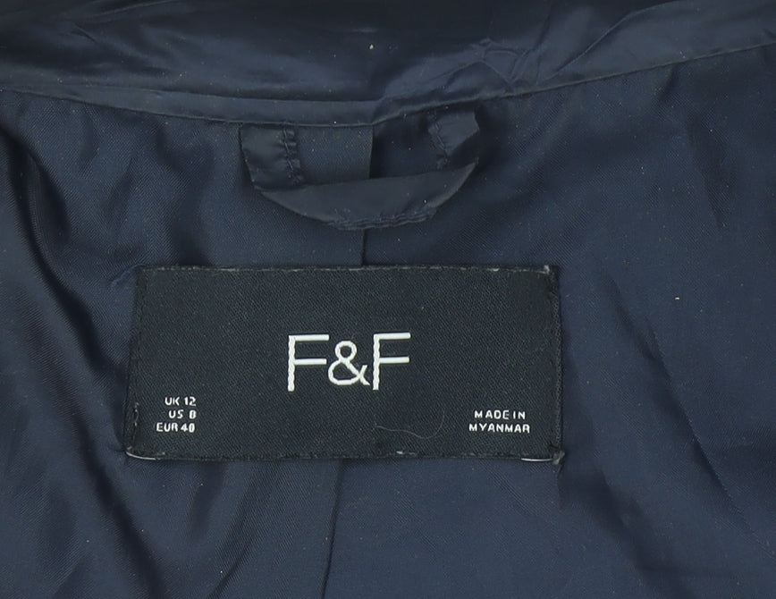 F&F Women's Navy Quilted Puffer Jacket UK 12 Lightweight Casual