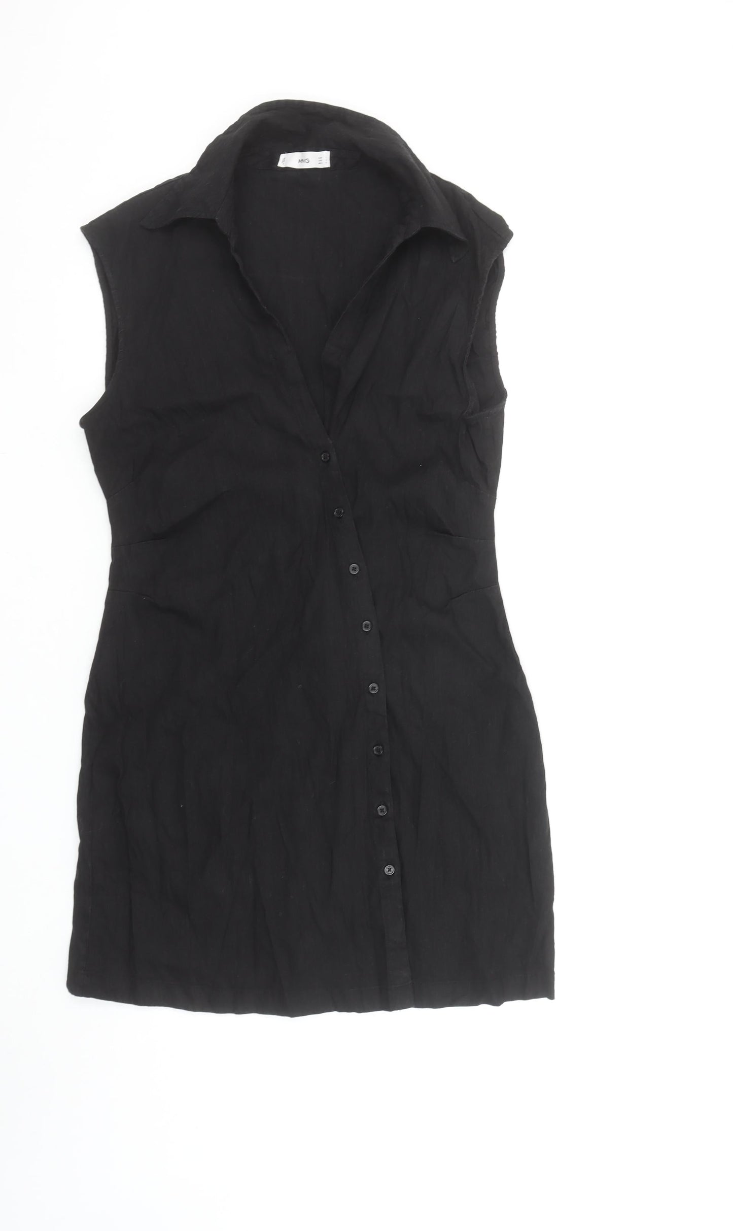 MNG Women’s Black Linen Blend Sleeveless Shirt Dress Size 14