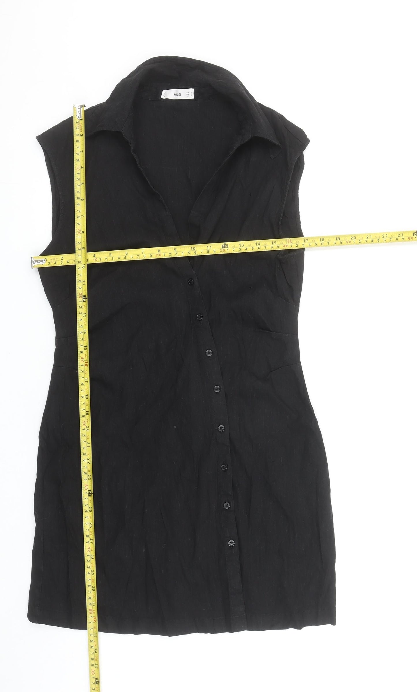 MNG Women’s Black Linen Blend Sleeveless Shirt Dress Size 14
