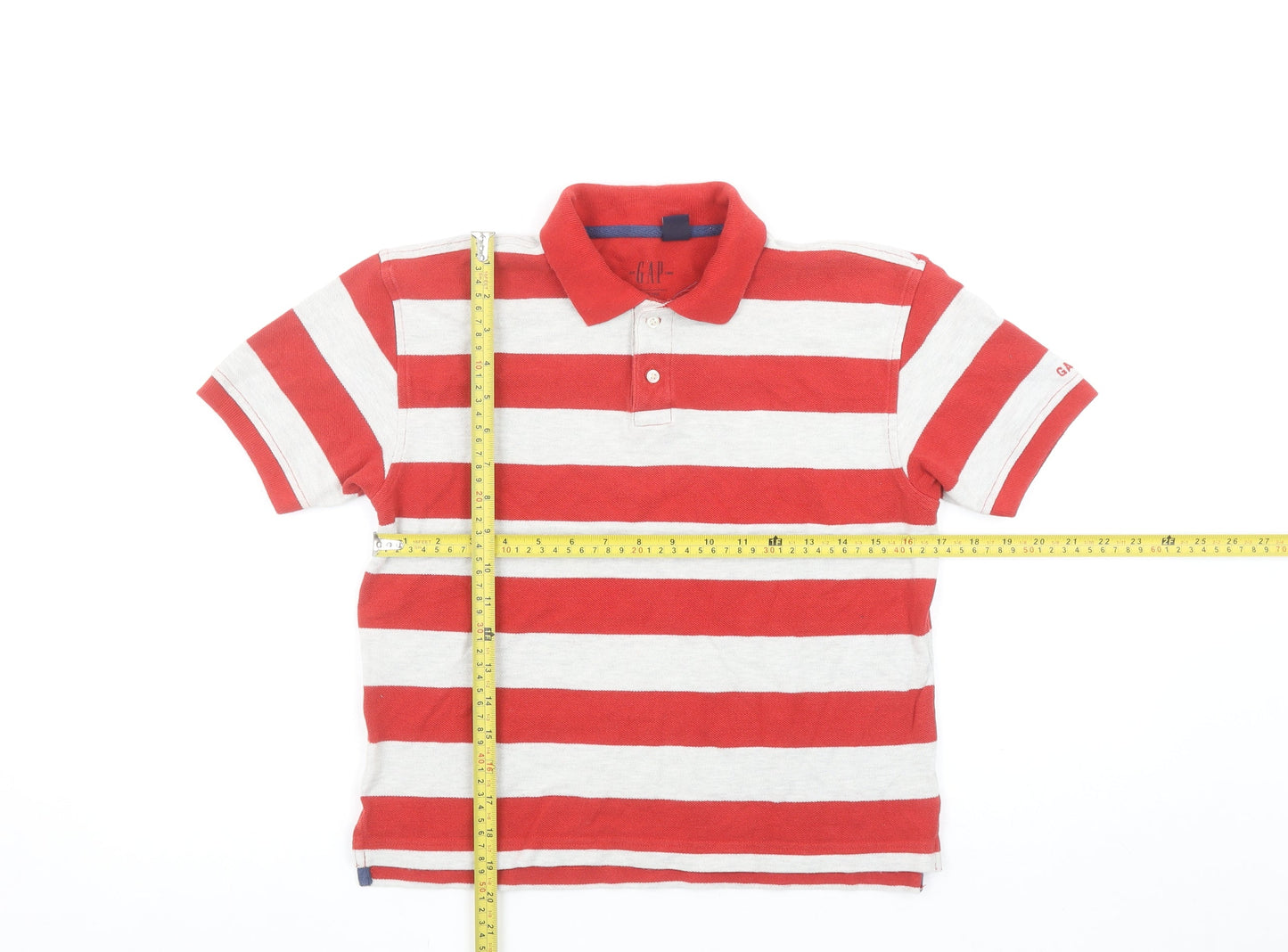 GAP Boys Red Striped Cotton Polo Shirt 7-8 Years Short Sleeve Classic Fit