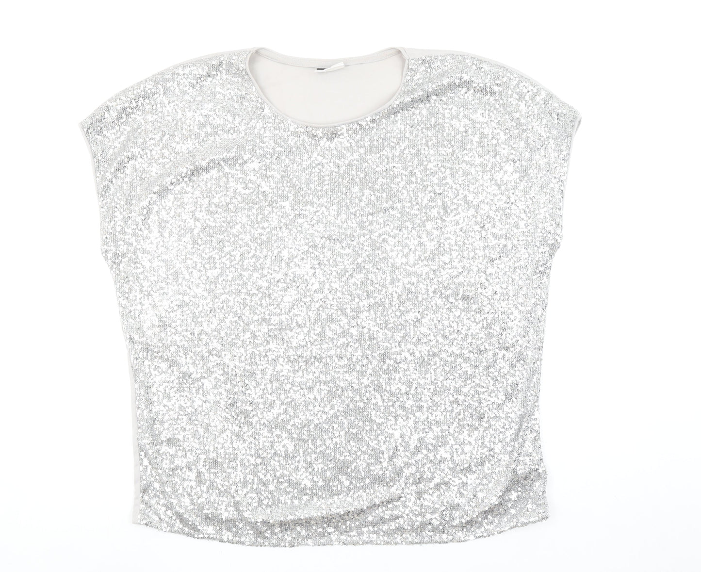 Beloved Women Silver Sequin Sleeveless T-Shirt 2XL
