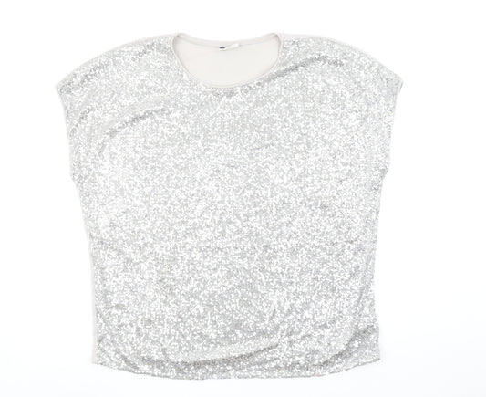 Beloved Women Silver Sequin Sleeveless T-Shirt 2XL