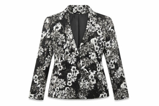 Marks & Spencer Women Grey Floral Blazer UK 12 Regular Fit Single Breasted