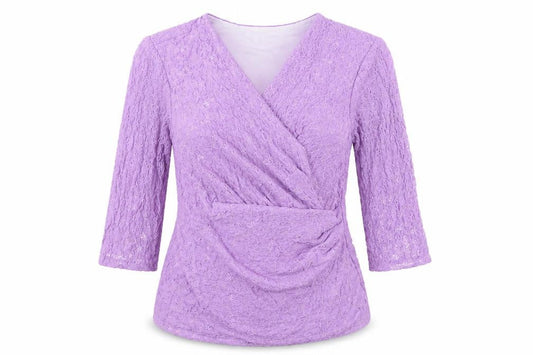 Kaliko Women Purple Lace Wrap Blouse Size 14 3/4 Sleeve