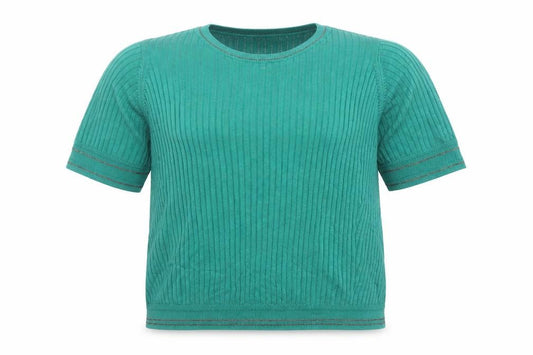 Marks and Spencer Women’s Green Ribbed Knit Short Sleeve T-Shirt Size 18