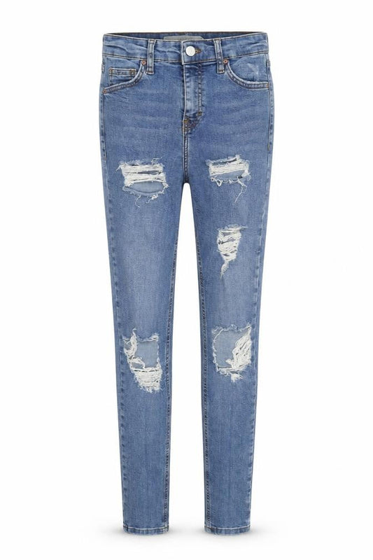 Topshop Women’s Blue Distressed High Rise Skinny Jeans Size 8 W26 L34