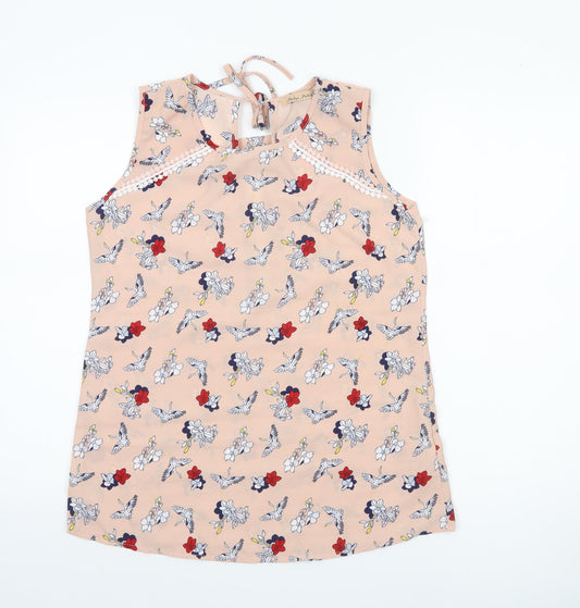 Melya Melody Women's Beige Floral Sleeveless Chiffon Camisole Blouse Size S