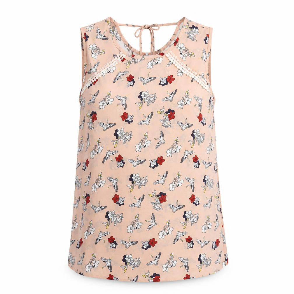 Melya Melody Women's Beige Floral Sleeveless Chiffon Camisole Blouse Size S