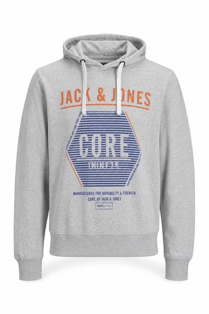 Jack & Jones Men's Grey Pullover Hoodie Medium Logo Print Casual