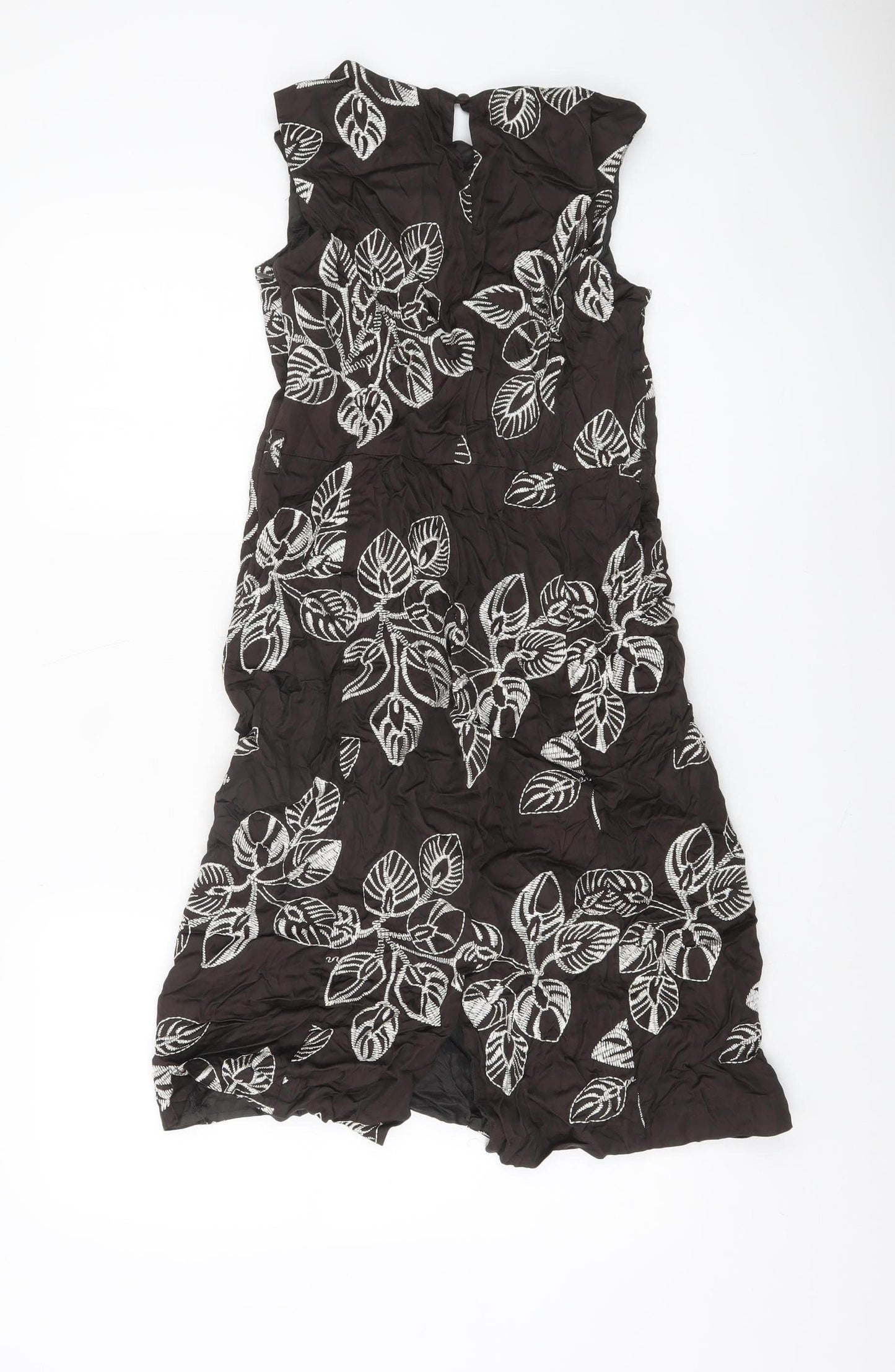 Monsoon Women Black Floral Embroidered Sleeveless Shift Dress Size 12