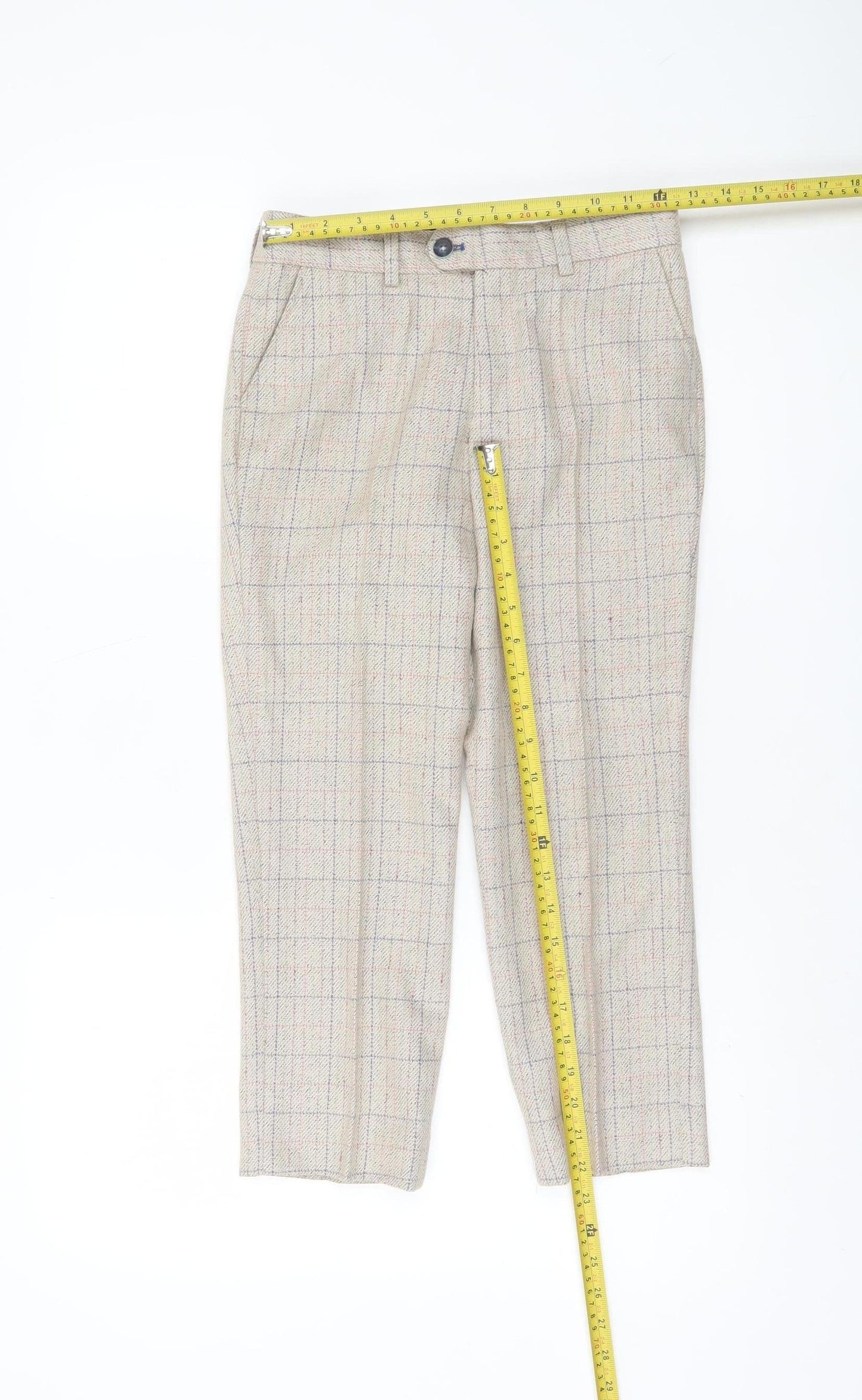 Marc Darcy Boys Beige Check Tweed Slim Fit Chino Trousers 10 Years