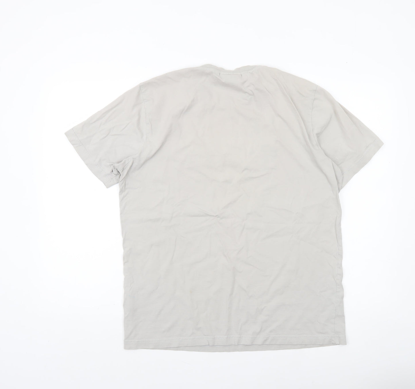 Nicce Men Beige Cotton Short Sleeve Crew Neck Logo T-Shirt Size L