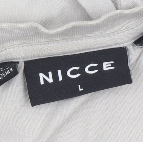 Nicce Men Beige Cotton Short Sleeve Crew Neck Logo T-Shirt Size L