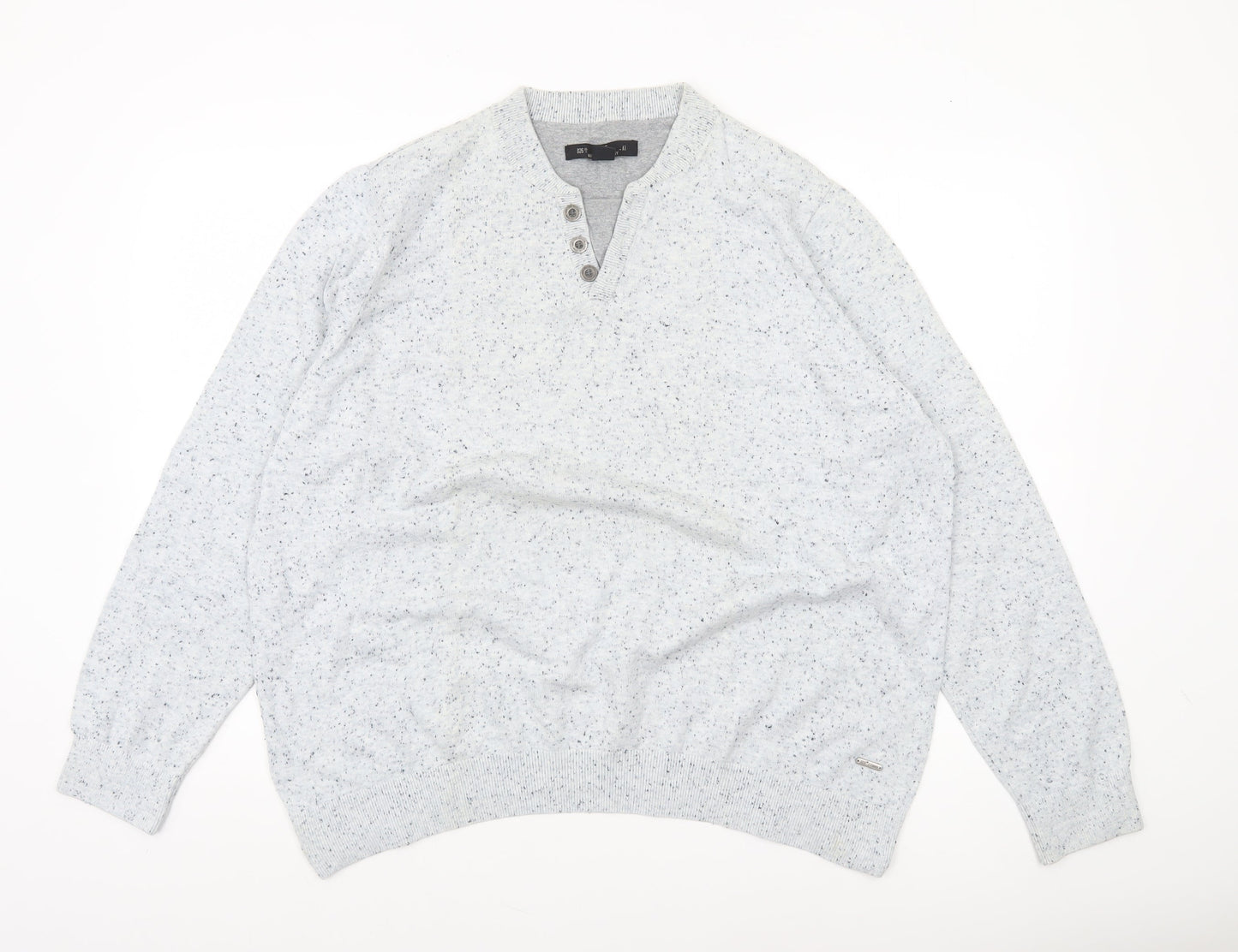 CODE Mens Grey 2XL Henley Knit Jumper Long Sleeve Casual