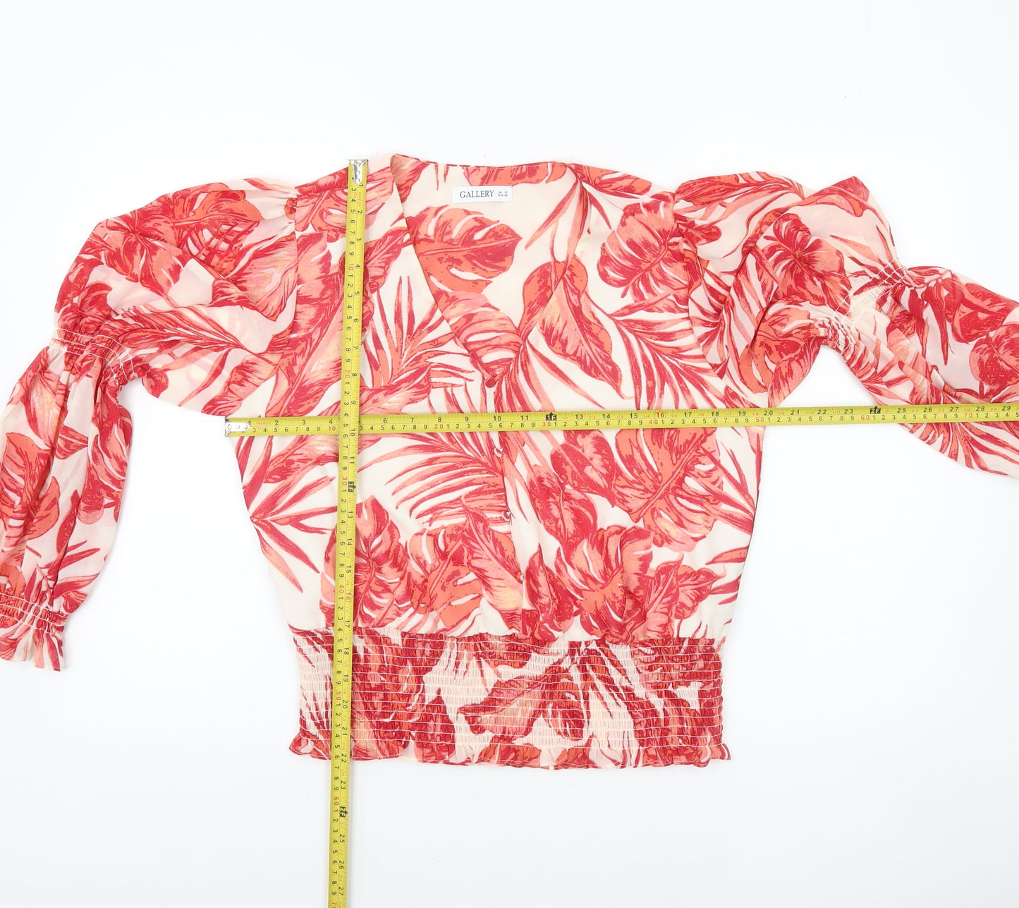 Gallery Women’s Red Floral Print Long Sleeve V-Neck Blouse Size 12