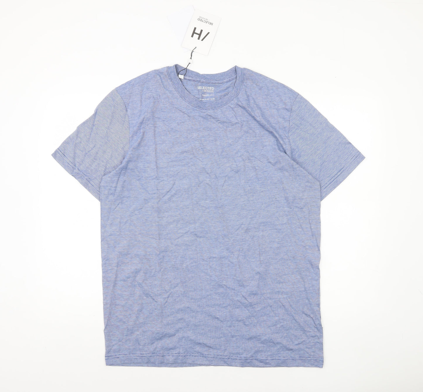 Selected Homme Men's Blue Organic Cotton Crew Neck T-Shirt L