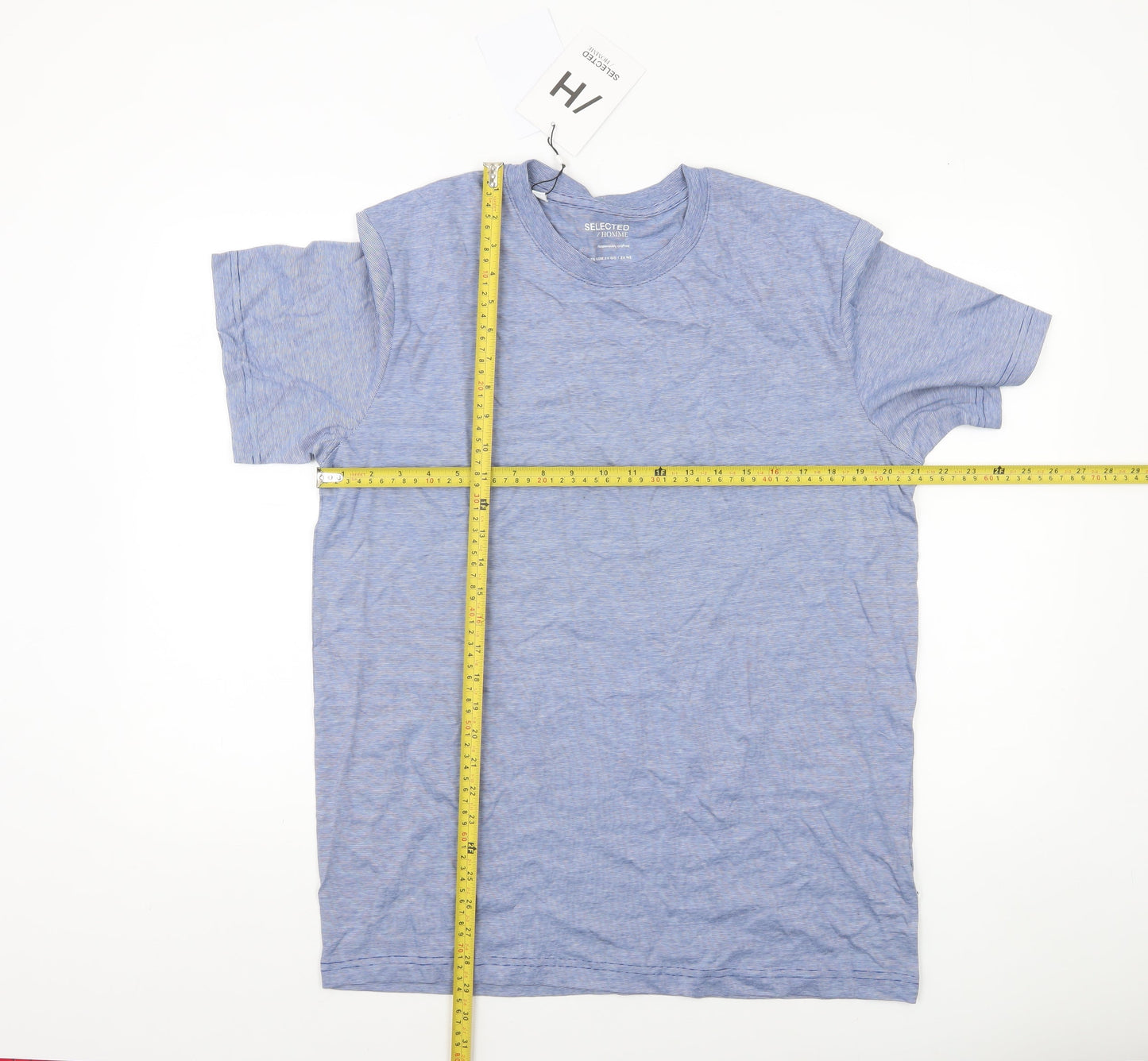 Selected Homme Men's Blue Organic Cotton Crew Neck T-Shirt L