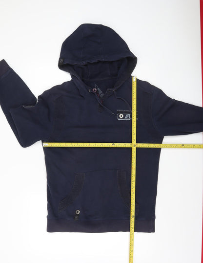 Back view of Red Herring Men's Navy Blue Pullover Hoodie, size M, Cotton