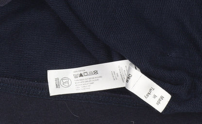 Brand and care label for Red Herring Men's Navy Blue Pullover Hoodie, size M, Cotton