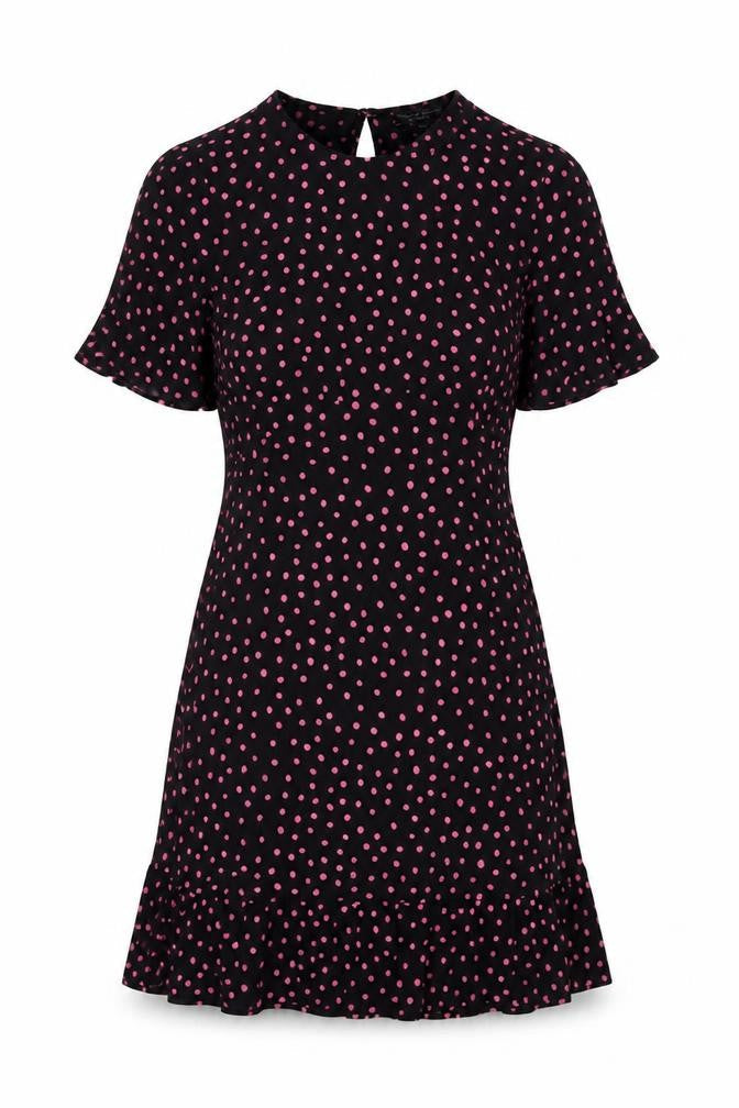 Dorothy Perkins Women Black Pink Polka Dot Fit & Flare Dress Size 8