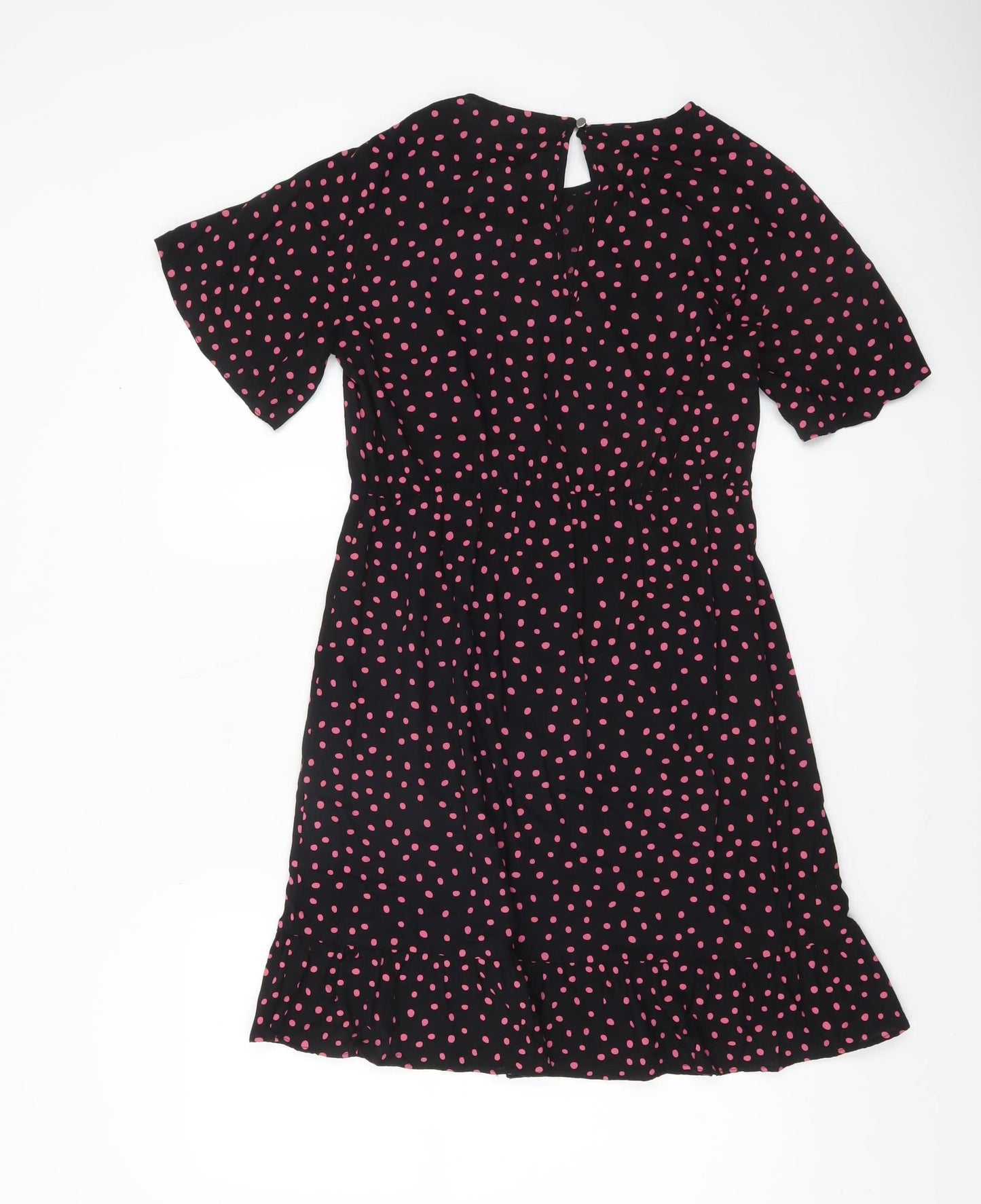 Dorothy Perkins Women Black Pink Polka Dot Fit & Flare Dress Size 8