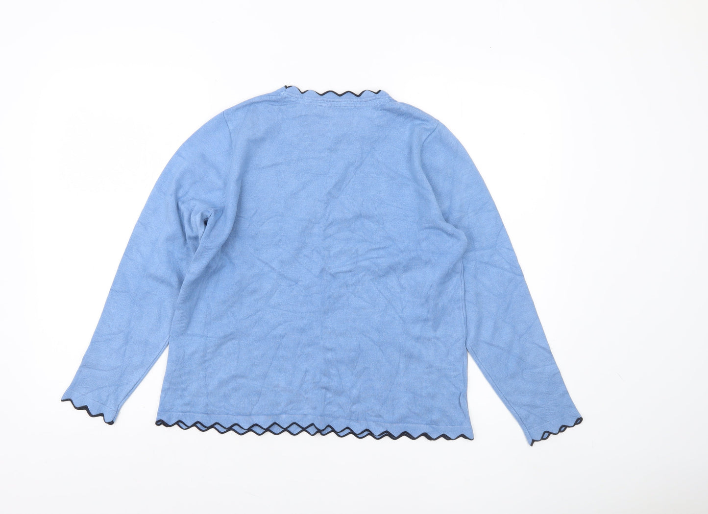 Micha Women Blue Scallop Trim Knit Pullover Jumper Size S