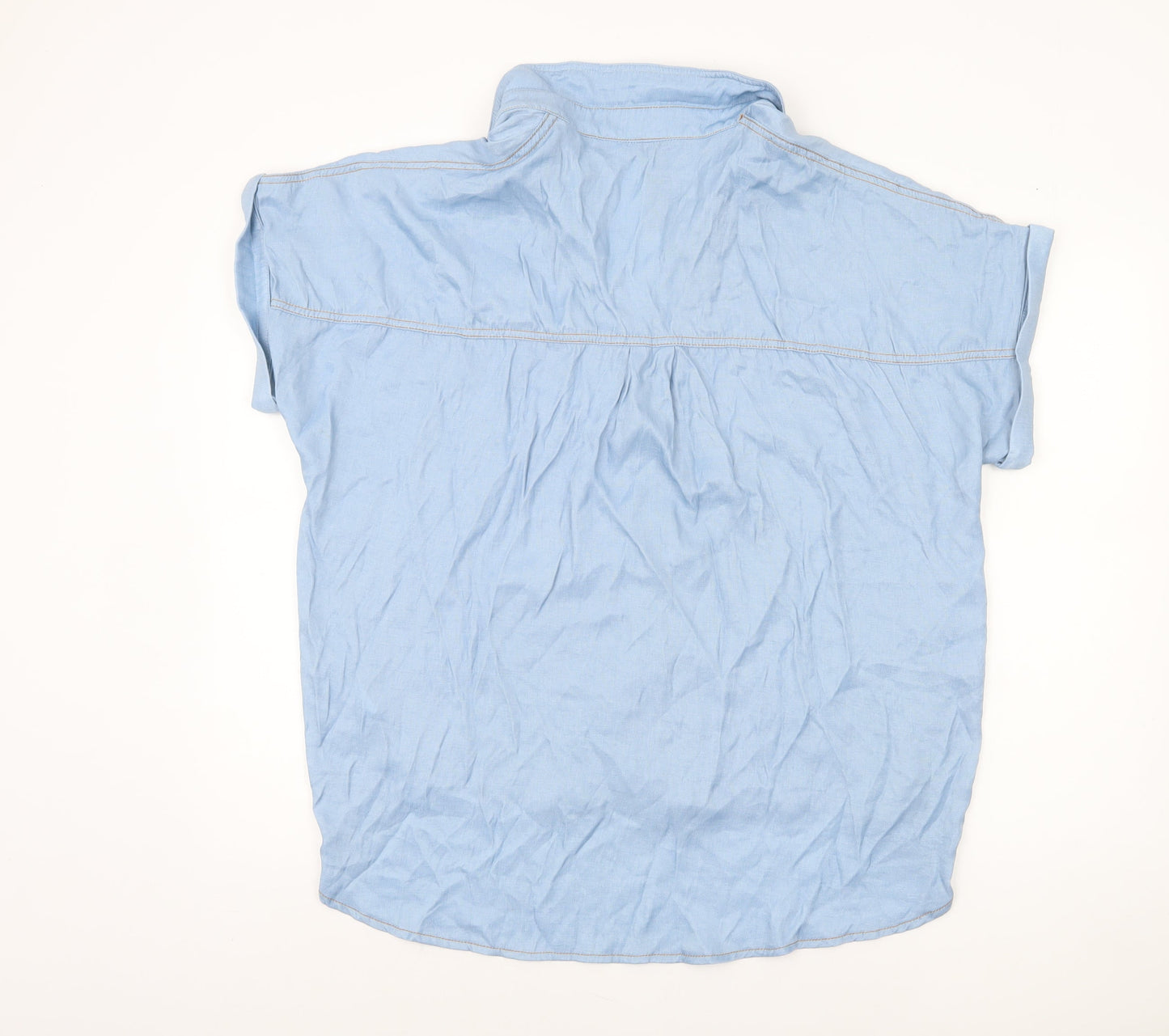 Zanzea Womens Blue Collared Short Sleeve Button-Up Shirt XL Relaxed Fit
